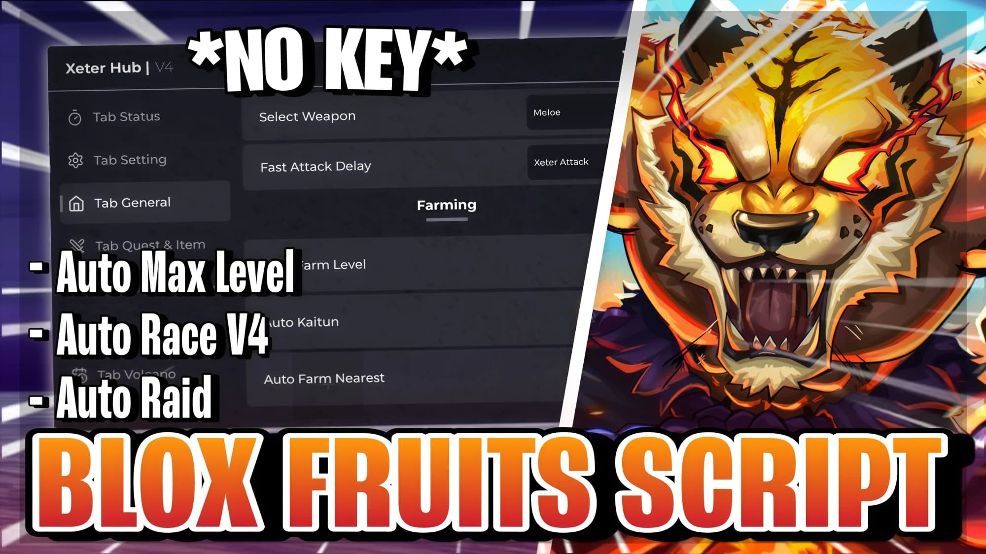 [NO KEY] Blox Fruits Script - Auto Max Level, Auto Race V4, Auto Raid, Fruit Rain & More!